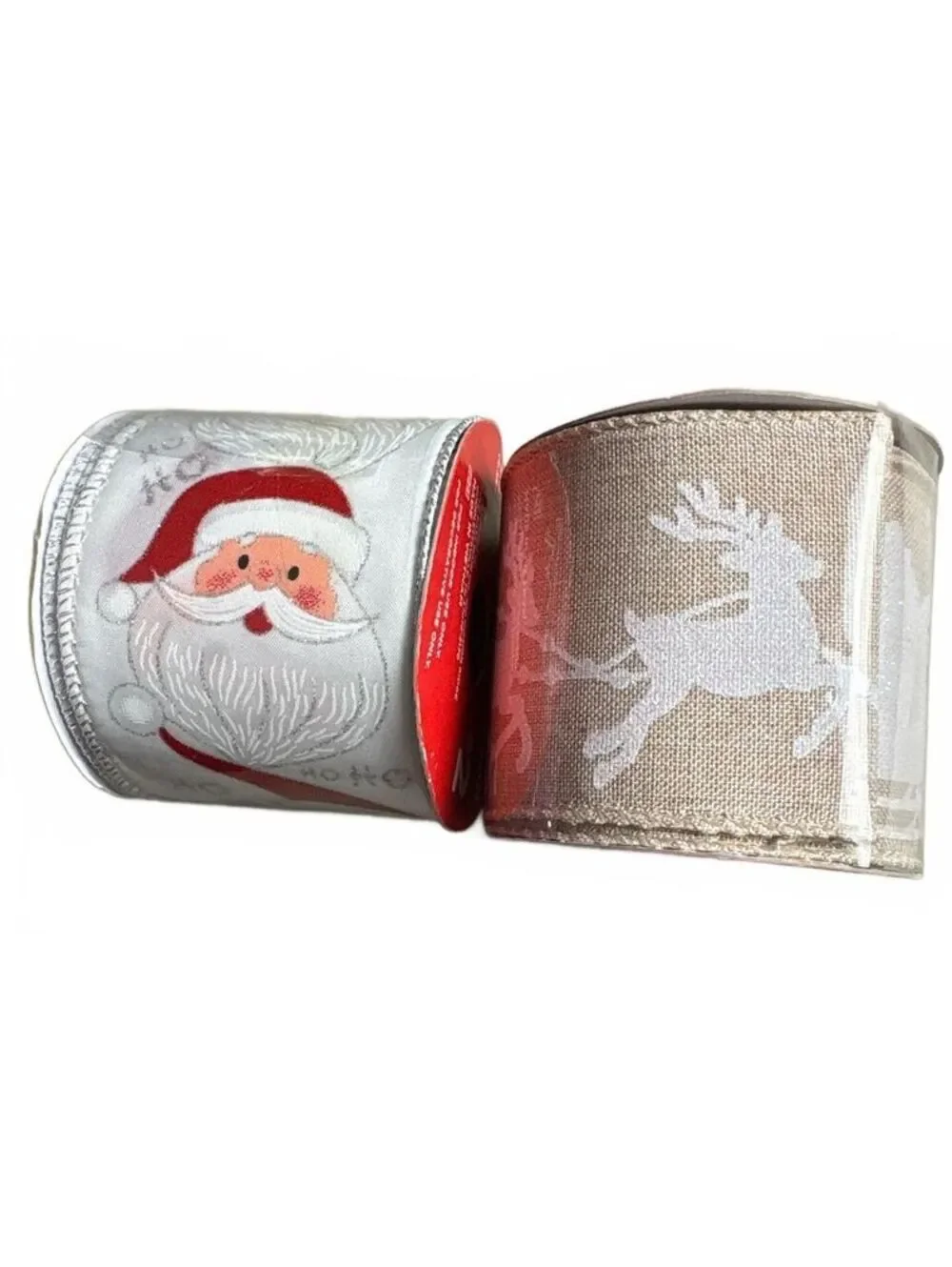 Holiday Style Decorative Christmas Ribbon Set with Santa and Reindeer Designs